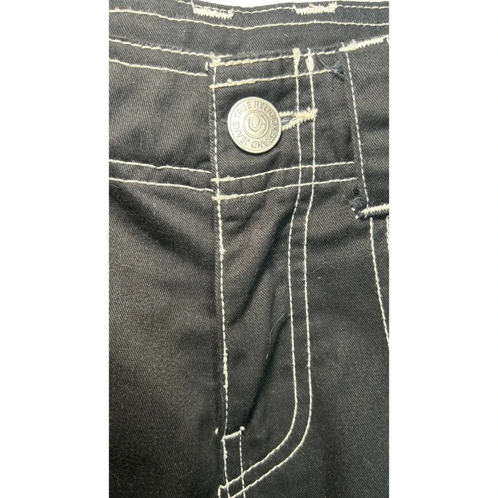 True Religion Men's 27 Black Cargo Pants White Contrast Stitch Big T Military SN